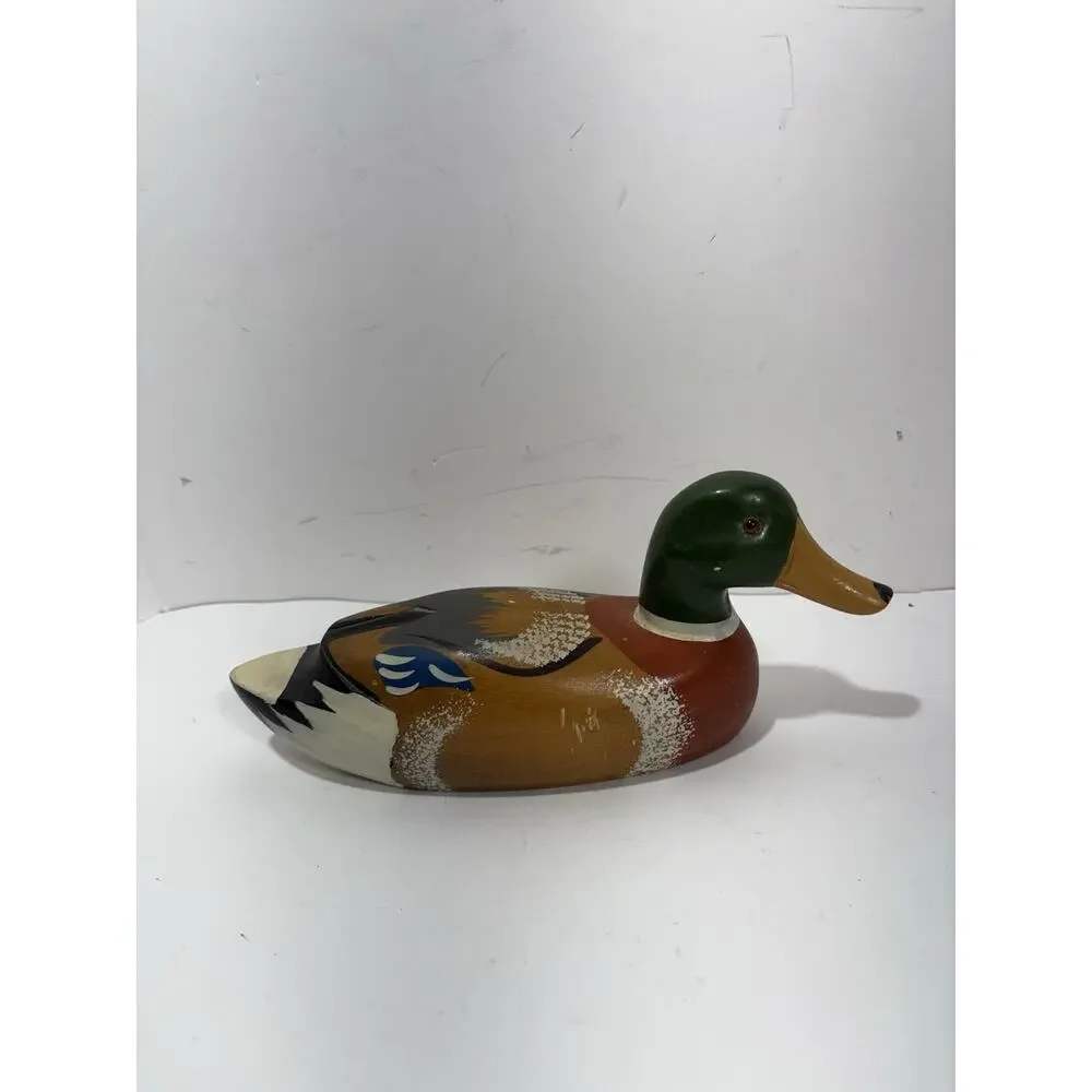HAND‎ PAINTED WOODEN DUCK DECOY NEAT 10” LONG Wood